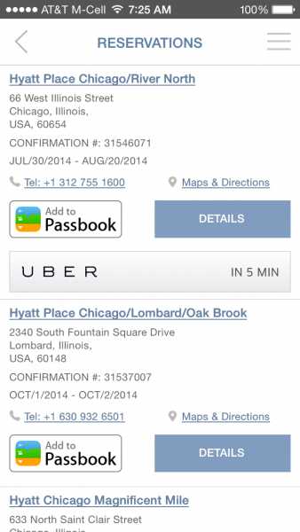 Hyatt app Uber My Reservations